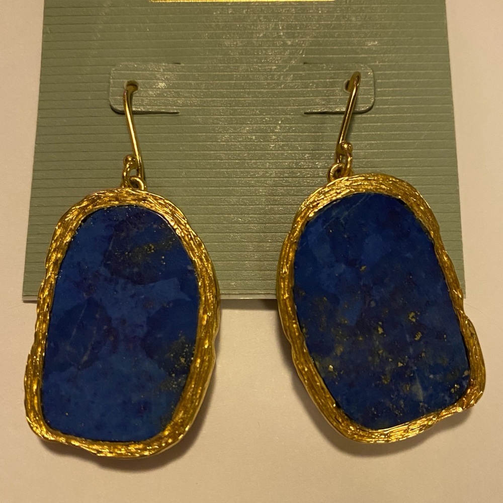 Louise et Cie Blue and Gold Earrings with Unique Stone Design